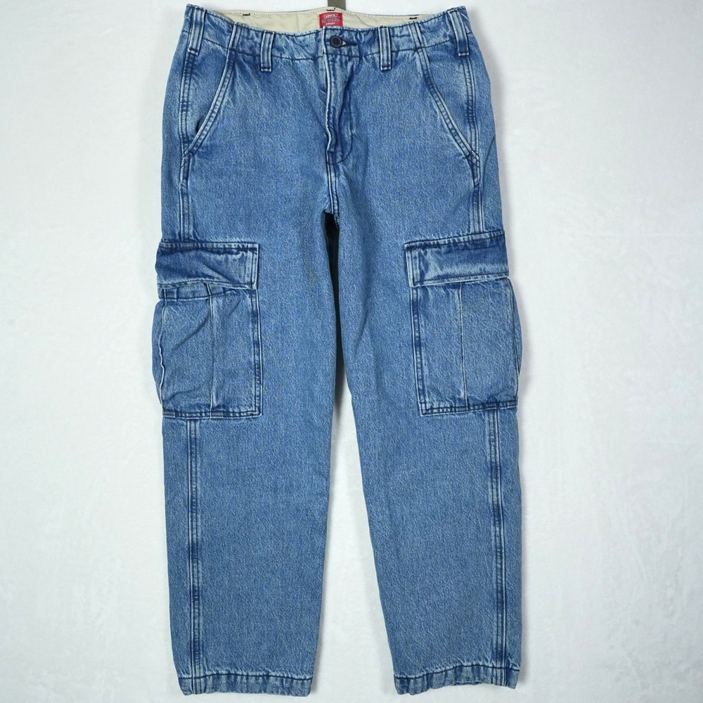 Levis XX Cargo Straight Blue Denim Pants Mens 31x28 Medium Wash Utility Workwear